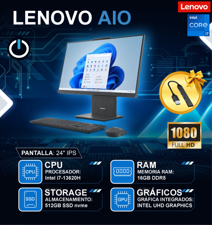 AIO LENOVO IDEACENTRE 24IRH9 I7-13620H/ 16GB/ SSD512GB/ 23.8