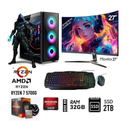 Computadora PC GAMER RYZEN 7-5700G Ram 32GB Disco Solido SSD 2TB MONITOR 27” FHD