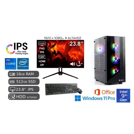 PC Completa Intel Core i7 9na 16GB Ram 512GB SSD+1TB HDD EXTERNO + Monitor 238