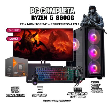 Computadora PC Completa Ryzen 5 8600G RAM 16GB SSD 500GB MONITOR 24" FULL HD