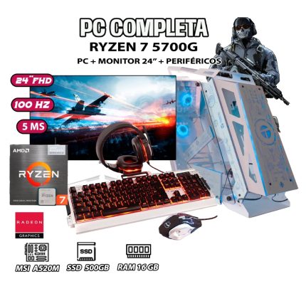 Computadora PC GAMER Ryzen 7 5700G RAM 16GB SSD 500GB MONITOR 24" Full HD